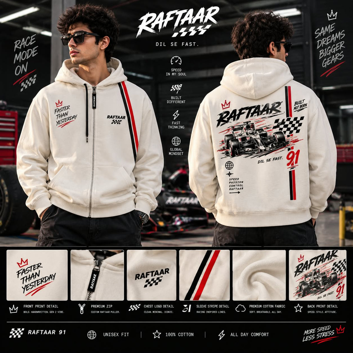 Racing Stripe Zip Hoodie